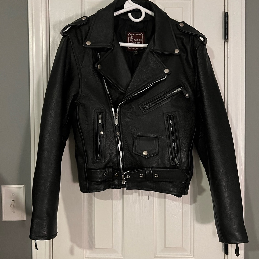 Black Genuine Leather Biker - Moto Jacket Size 36